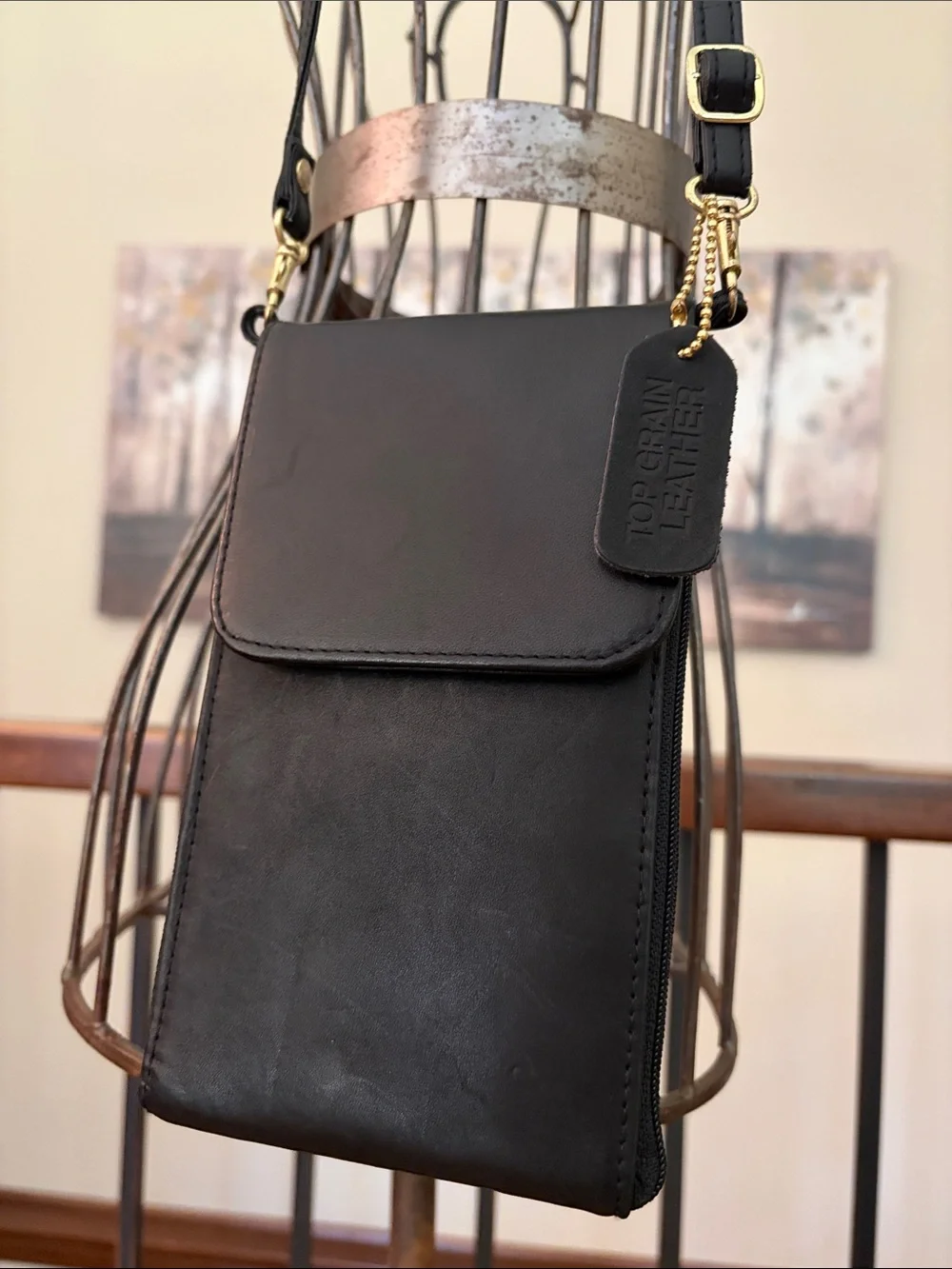 VTG NEW Black Leather Crossbody Wallet Multiple Pockets UNISEX